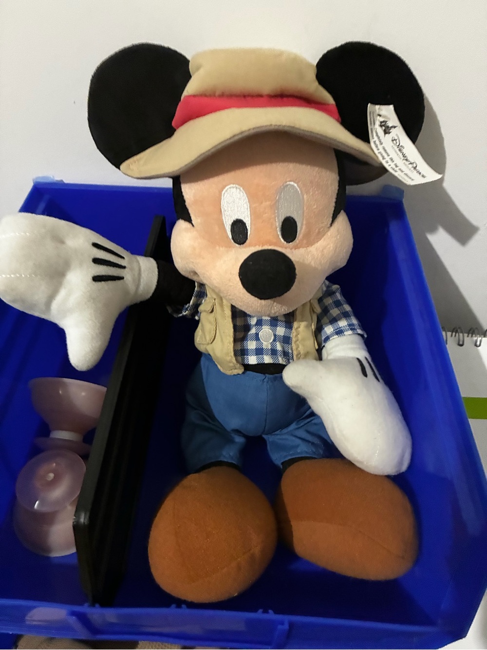 Disney Mickey Mouse Plush with Tan Hat, Blue Outfit, Brown Shoes
